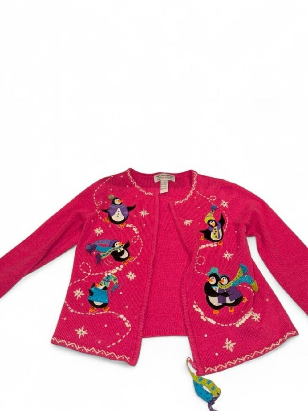 Vintage Y2K Knit Zip-Up Pink Penguin Christmas Sweater with Embroidery | M